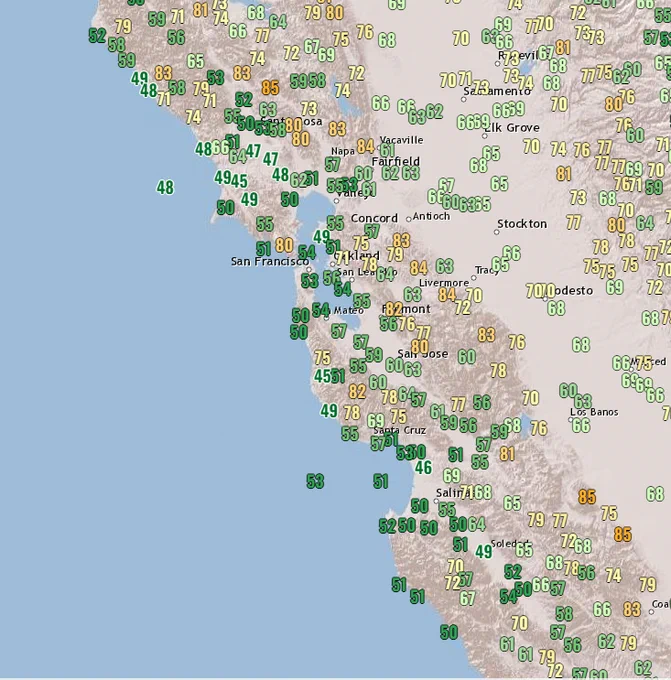 Overnight lows in the hills were in the low 70s to low 80s. Valleys cooled down into the 50s and 60s.