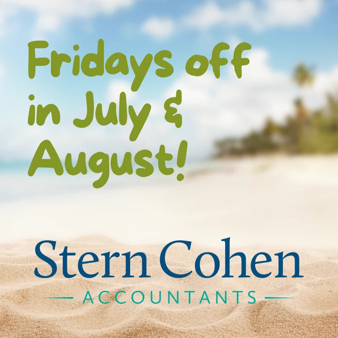 Picture of a sandy beach with the headline "Fridays off in July & August."