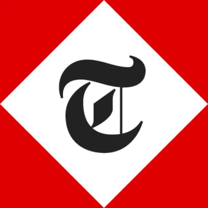 Telegraph logo which is a white diamond surrounded by red with a gothic T in the middle. Frankly it looks pretty Nazi…