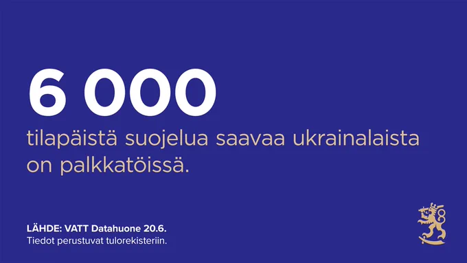 6 000 tilapäistä suojelua saavaa ukrainalaista on palkkatöissä. Lähde VATT Datahuone 20.6., tiedot perustuvat tulorekisteriin.