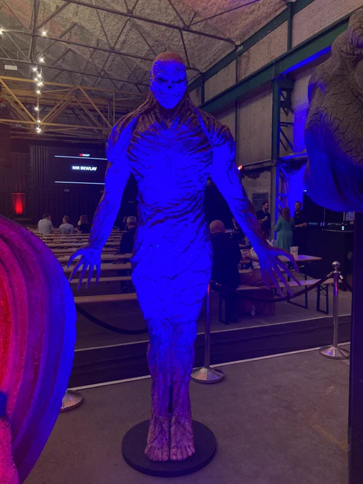 Sculpture lit in blue