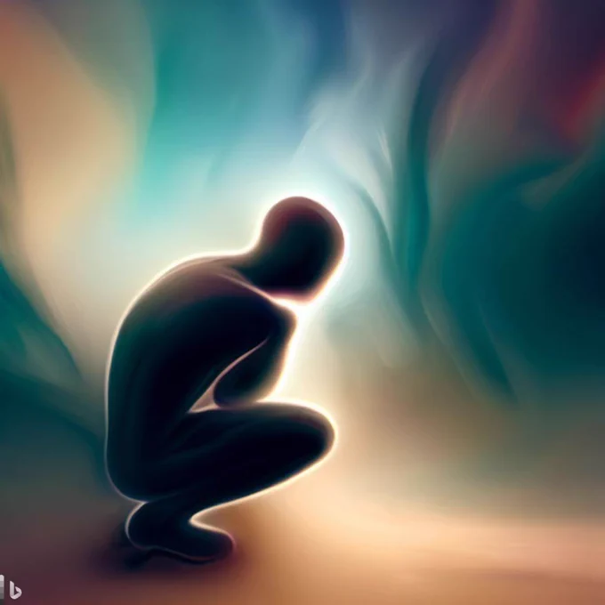drawing of a human crouching hugging themselves 