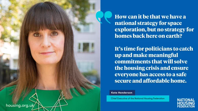 Graphic of Kate Henderson quote about NHF's long term plan for housing. 