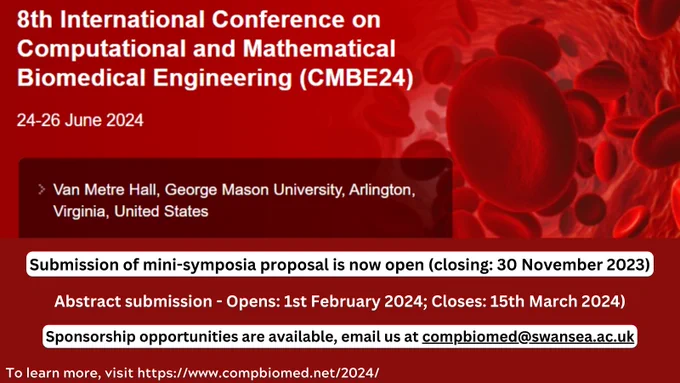 Announcement flyer for the 8th International Conference on Computational and Mathematical Biomedical Engineering (CMBE24). 