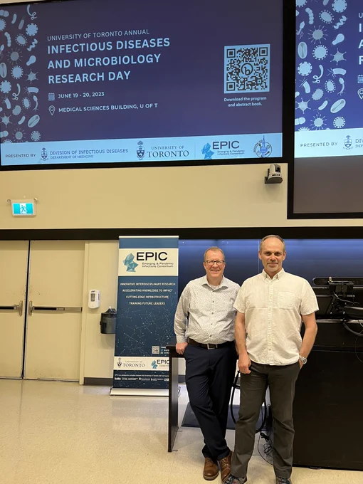 Scott Gray-Owen and Rupert Kaul getting ready to kick off Infectious Disease and Microbiology Research Day.