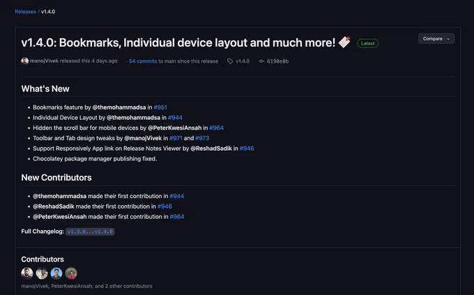 Release notes screenshot