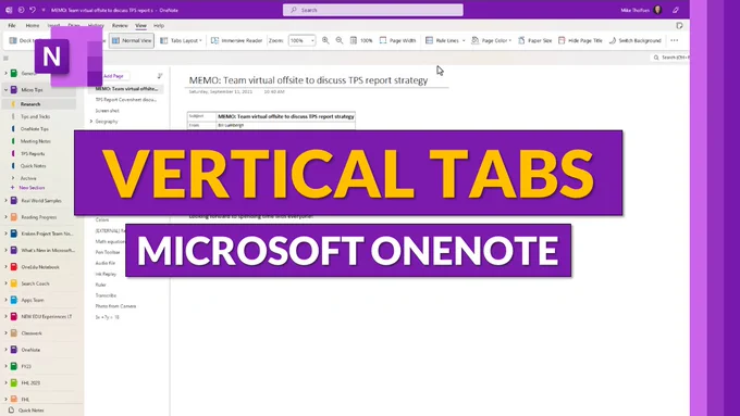 Picture of Vertical tabs in OneNote