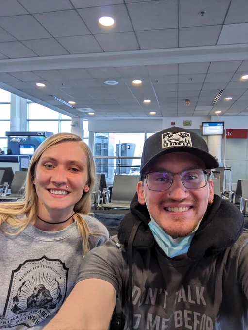 Josie and I are waiting for our flight to Reno