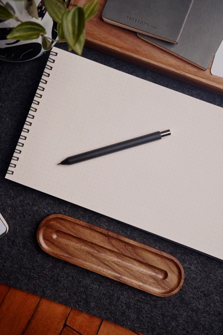 A black and silver Mark Three laying on a Panobook.