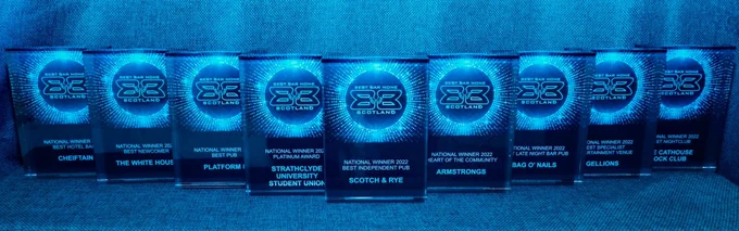 The Best Bar None Scotland winners' plaques.
