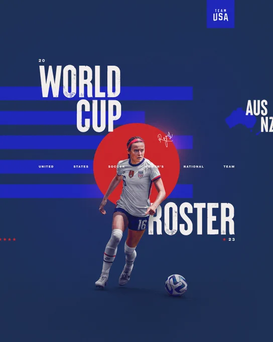 Graphic picturing USWNT Rose Lavelle with the text, "2023 World Cup Roster - U.S. Soccer Women's National Team."