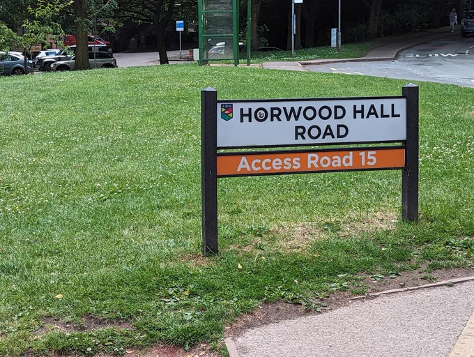A road sign saying "Horwood Hall Road"
