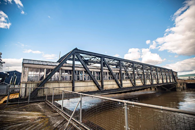 The historic floating landing stage, point of arrival for the Empire Windrush, now Grade II* listed.