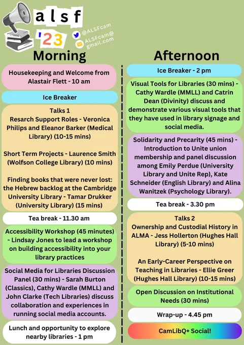 Poster advertising the programme for ALSF '23. This information is available as text on the Eventbrite page.