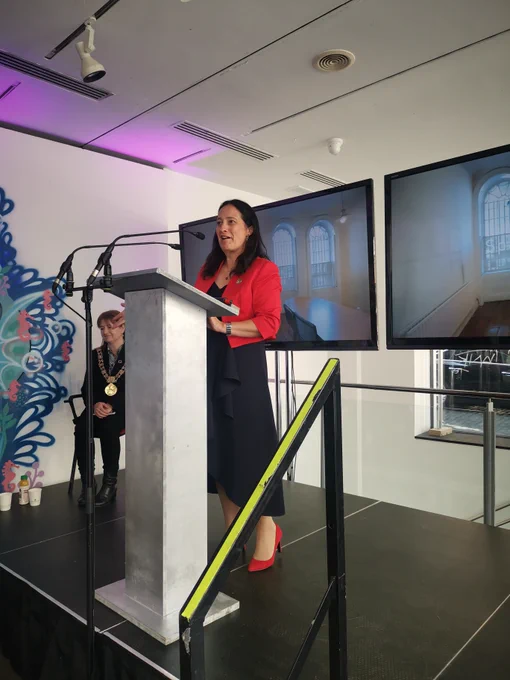 Minister Catherine Martin talking at opening of the event