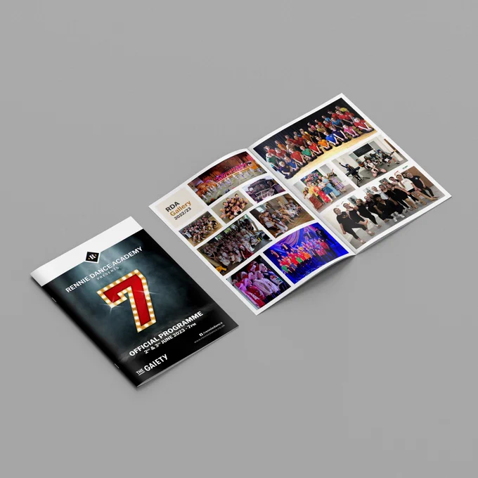 Front cover and internal page spread from the  programme for Rennie Dance Academy’s summer show “7”.