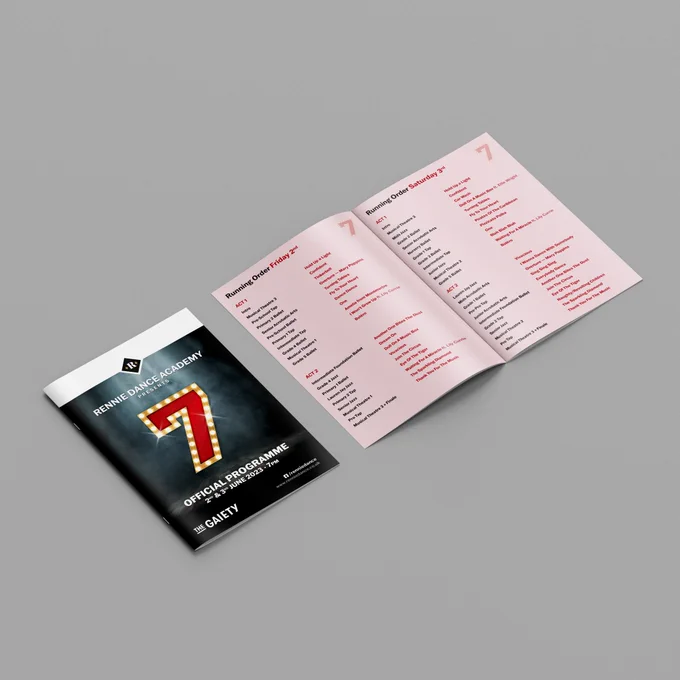 Front cover and internal page spread from the  programme for Rennie Dance Academy’s summer show “7”.