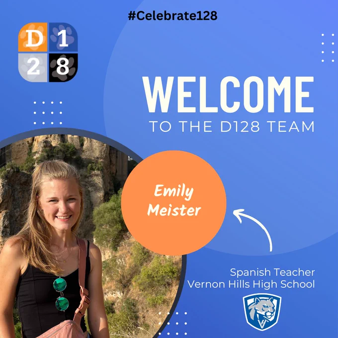 Welcome to D128 Emily Meister graphic.