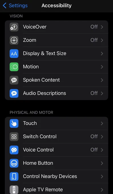 iPhone settings screen