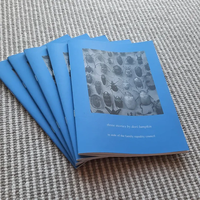 A spread of copies of three stories by Dori Lumpkin