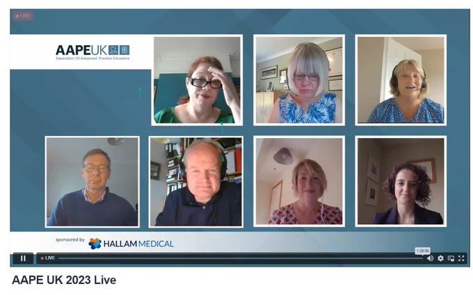Screen shot of panel members;
Dr Louella Vaughan – Nuffield Trust
Professor Beverley Harden - NHS England
Dr Nia Boughton - Nurse Consultant, Wales  
Dr Mark Cooper - Consultant Nurse-Advanced Practice, Scotland
Dr Andrew Radley, Consultant in Public Health Pharmacy, Scotland
