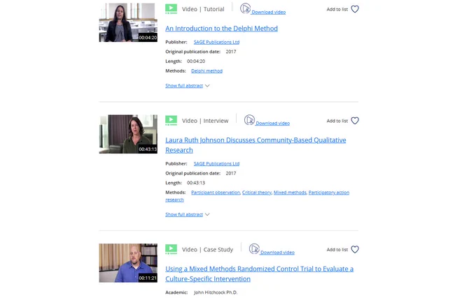 screenshot of Sage Research Methods Videos 