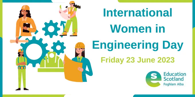 International Women in Engineering Day - Friday 23 June 2023. Image shows drawings of women working in engineering.