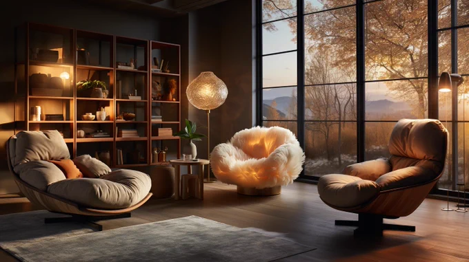 Professional architectural photography of a luxury minimalist industrial nook, chiaroscuro, diffuse light panel --s 1000 --ar 16:9