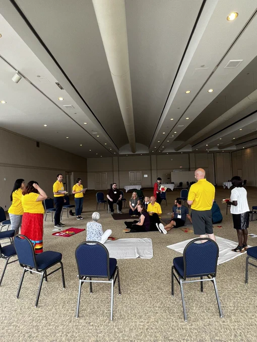 Faculty members of St. Clair College participate in the Blanket exercise.