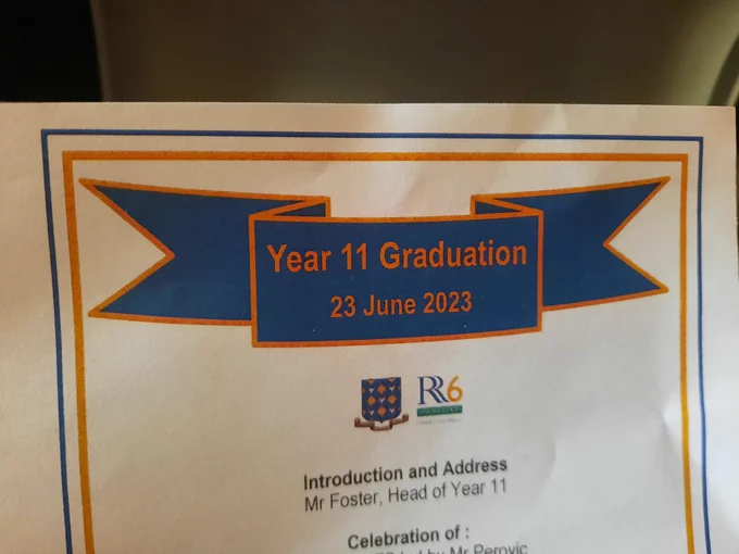 Banner from the Year 11 Rutlish School Graduation programme 