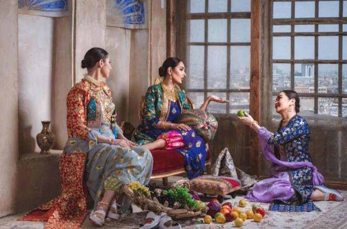 Credits: article and photo (Kurdish models at Erbil Citadel pose for a photo in traditional outfits designed by Lara Dizayee) @ kurdistan24.net