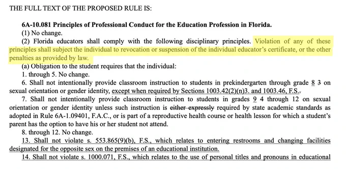 (2) Florida educators shall comply with the following disciplinary principles. Violation of any of these principles shall subject the individual to revocation or suspension of the individual educator's certificate, or the other penalties as provided by law.