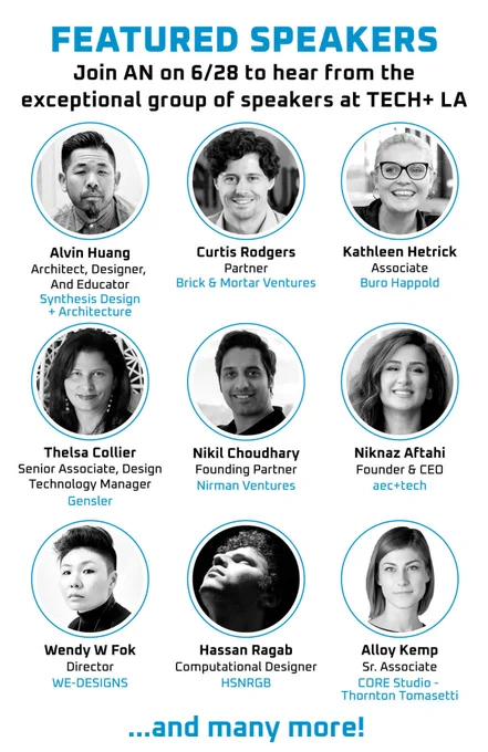 Join me next week for Womxn in Technology for Architecture via @archpaper

Wendy W. Fok of WE-DESIGNS will take the stage accompanied by Laure Michelon, Julia Koerner, Soomeen Hahm, Biayna Bogosian, Bz Zhang, and Lucia Tahan for a roundtable. 

https://www.archpaper.com/2023/06/tech-will-cover-sustainability-artificial-intelligence-and-digital-design-in-the-aec-industry-in-los-angeles-on-june-28/ 