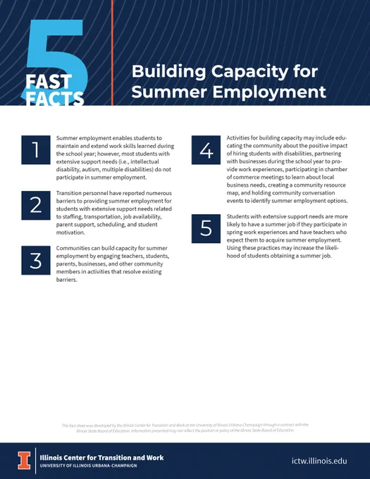 ICTW Building Capacity for Summer Employment fact sheet