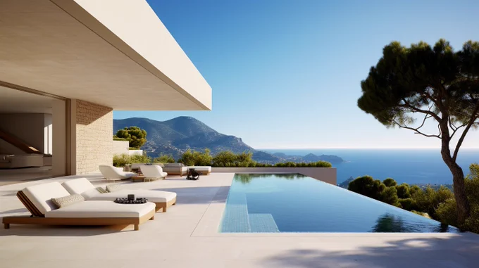A variation from one of the images

Prompt:
a natural stone pool with a meticulously designed Teresa Gali-Izard landscape garden in a cozy Spanish modern luxury minimalist villa and a deep blue sky --ar 16:9