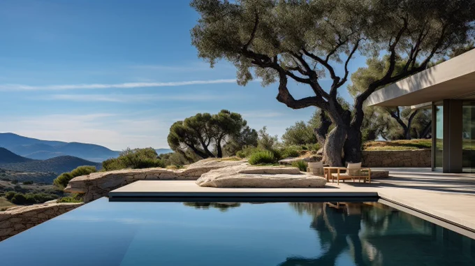 A Variation from one of the images

Prompt:
a natural stone pool with a meticulously designed Teresa Gali-Izard landscape garden in a cozy Spanish modern luxury minimalist villa and a deep blue sky --ar 16:9
