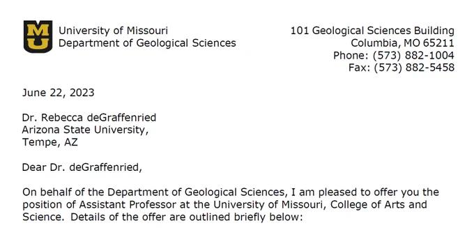 Screenshot of beginning of job offer letter