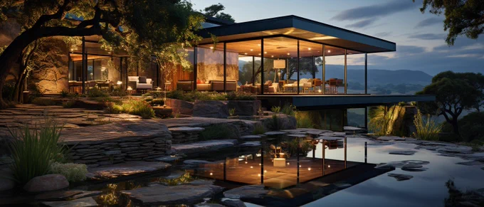 "Vary (Strong)" from a zoomed out image 

professional architectural photography of an addition of a modern full glass pavilion and a traditional Brazilian colonial house in the fields of Minas Gerais --ar 21:9 --s 1000