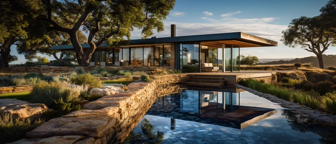 "Vary (Strong)" from a zoomed out image 

professional architectural photography of an addition of a modern full glass pavilion in the fields of Minas gerais --ar 21:9 --s 1000