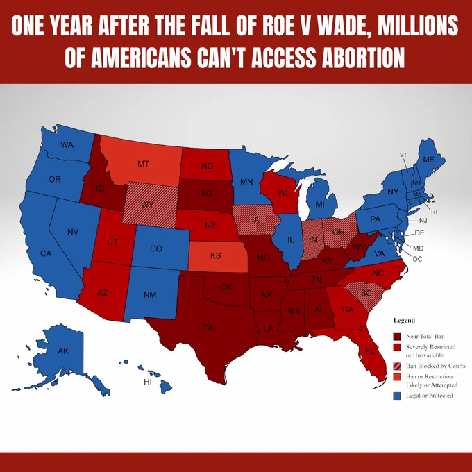 One year after the fall of Roe v Wade, millions of Americans can't access abortion