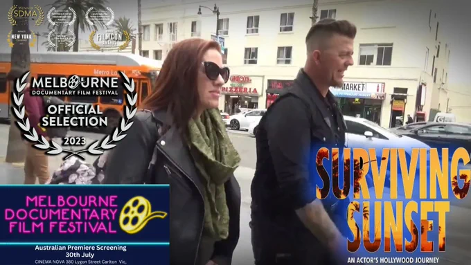 Narelle Nash chatting to director
 Shaun Anthony Robinson chatting about women in film in Hollywood back in 2018