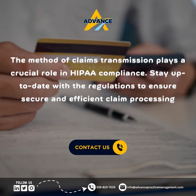 🔒✉️ The method of claims transmission plays a crucial role in HIPAA compliance. Stay up-to-date with the regulations to ensure secure and efficient claim processing. 💼💡

📞📧 Contact us today to discuss your HIPAA compliance needs. Our team of experts is ready to assist you every step of the way. 🤝🔐 Let's ensure your claim processing is both seamless and secure. 💪💼