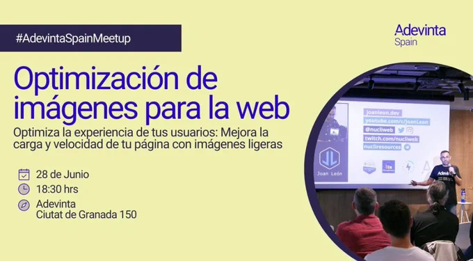 Imagen de cabecera del evento, donde podemos leer el contenido que hay en este tweet y una foto de Joan en otro de los eventos en Adevinta Spain