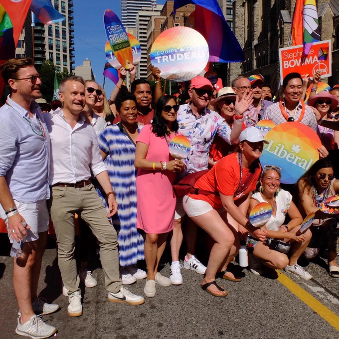 Minister Anand and her Liberal MP colleagues pictured at Toronto Pride.
