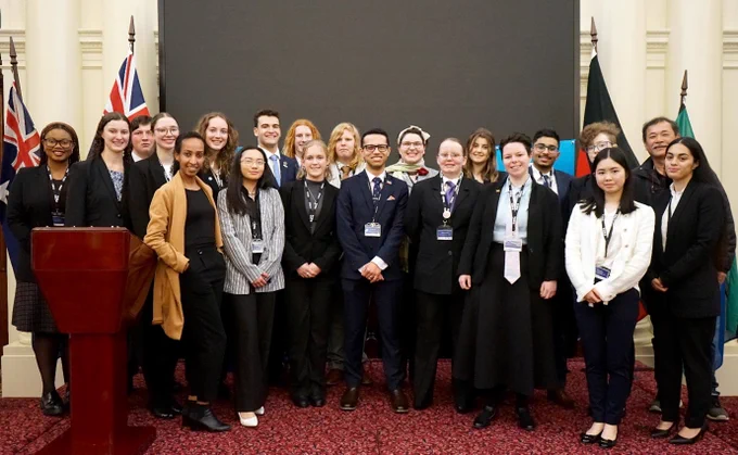 A group photo of all our sponsored teams, with VEC Democracy Ambassadors Winta and Vinh