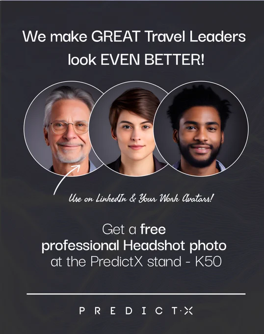 PredictX - Free professional headshot photo at stand K50 at Business Travel Show Europe 2023 - London Excel 28th & 29th June #BTShowEU #TravelAnalytics #TravelAI