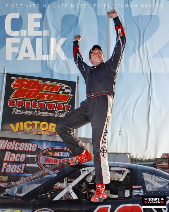 Graphic of C.E. Falk at South Boston Speedway. Falk was the inaugural champion of the Virginia Late Model Triple Crown in 2012.
