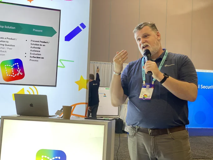 Shawn McCusker presenting at the Book Creator booth.