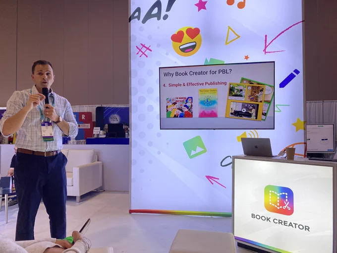 Tom Driscoll presenting at the Book Creator booth.