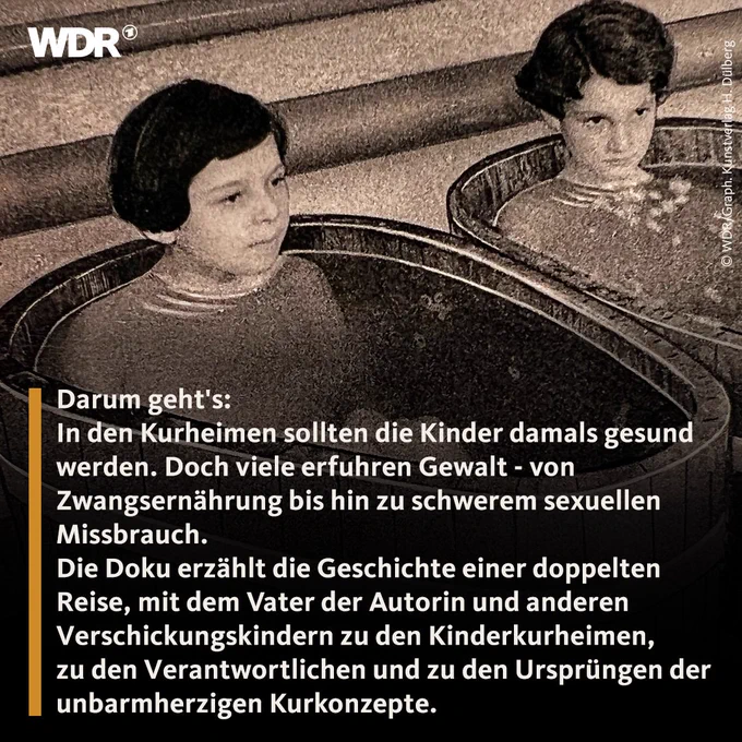 Darum geht's:
In den Kurheimen sollten die Kinder damals gesund
werden. Doch viele erfuhren Gewalt - von
Zwangsernährung bis hin zu schwerem sexuellen
Missbrauch.
Die Doku erzählt die Geschichte einer doppelten
Reise, mit dem Vater der Autorin und anderen
Verschickungskindern zu den Kinderkurheimen,
zu den Verantwortlichen und zu den Ursprüngen der
unbarmherzigen Kurkonzepte.